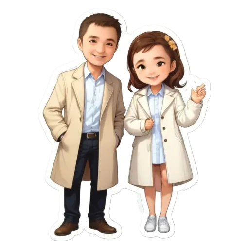 A cartoonish drawing of a man and woman with white coats.