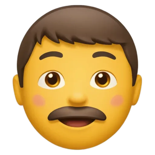 A man with a mustache is wearing an Apple emojie.