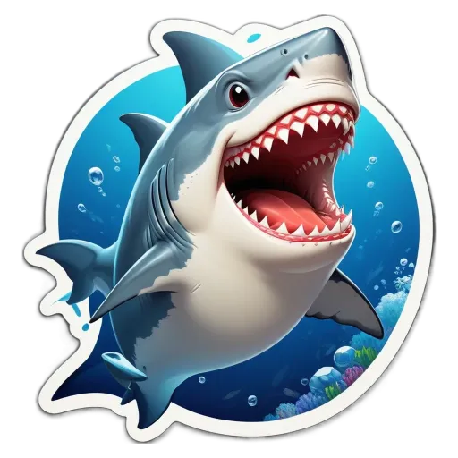 A cartoonish image of a shark that is biting.