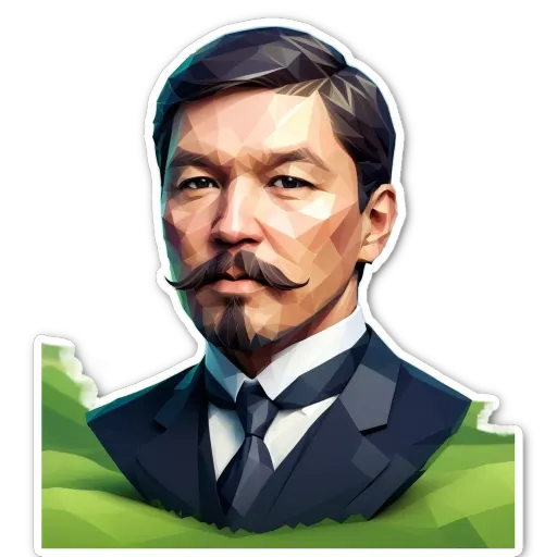 A man with a mustache and a suit is painted in a polygonal shape.