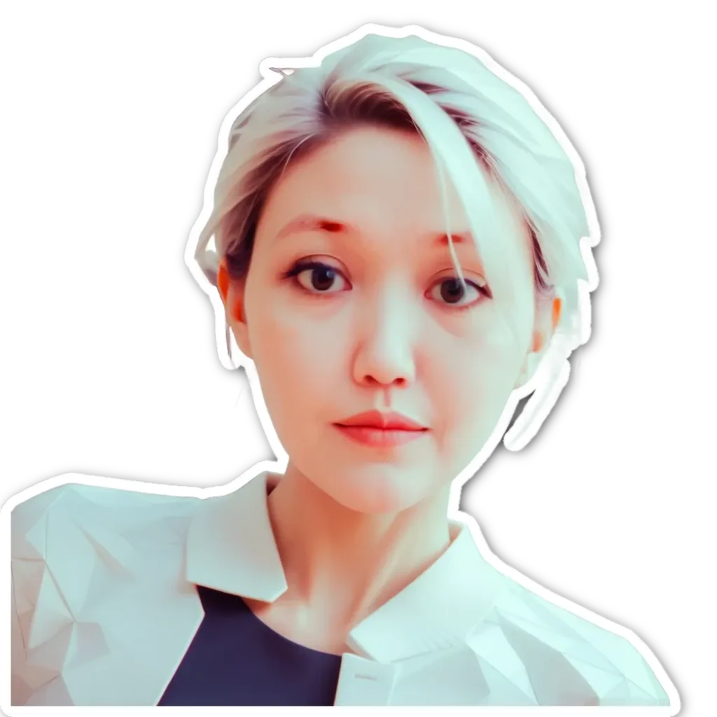 A white woman with a red dot in her eye.