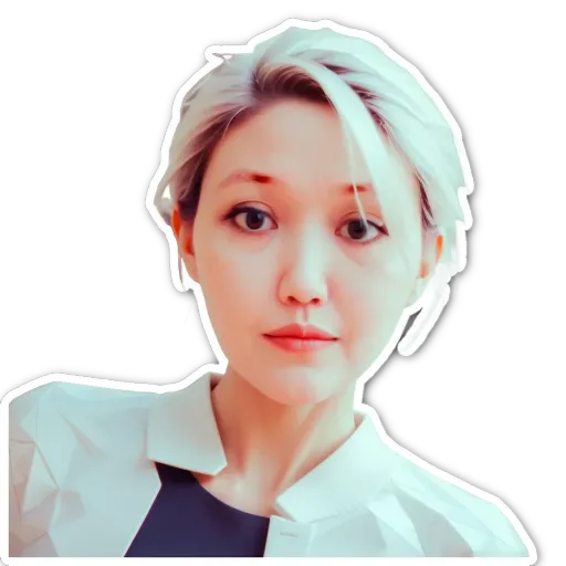 A white woman with a red dot in her eye.