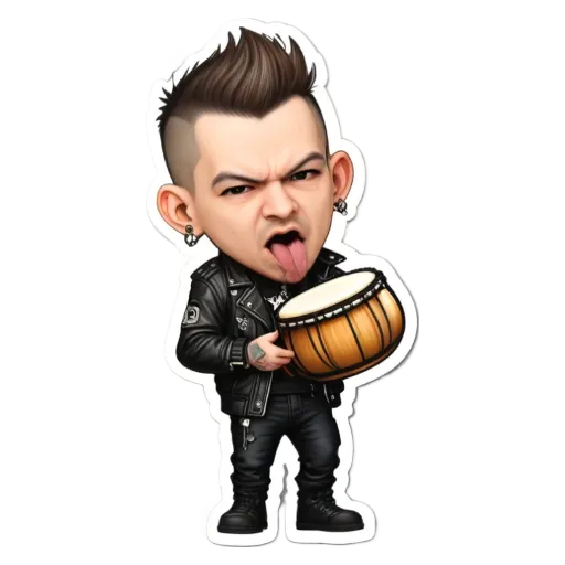 A boy with a drumstick in his mouth is holding a drumstick in his right hand.