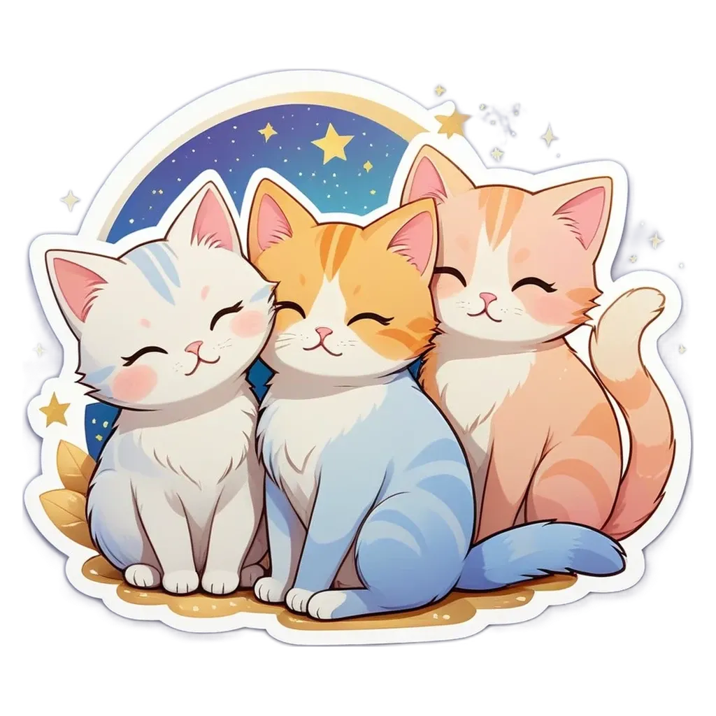 Three cats are sitting together and looking at the camera.