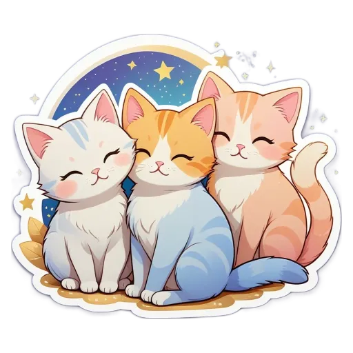 Three cats are sitting together and looking at the camera.
