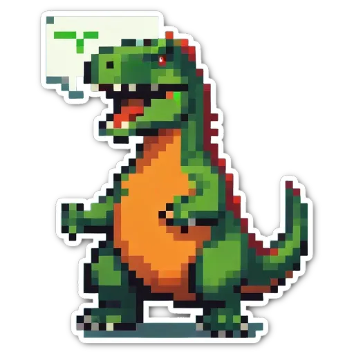 A green dinosaur with a mouth and teeth on a black background.