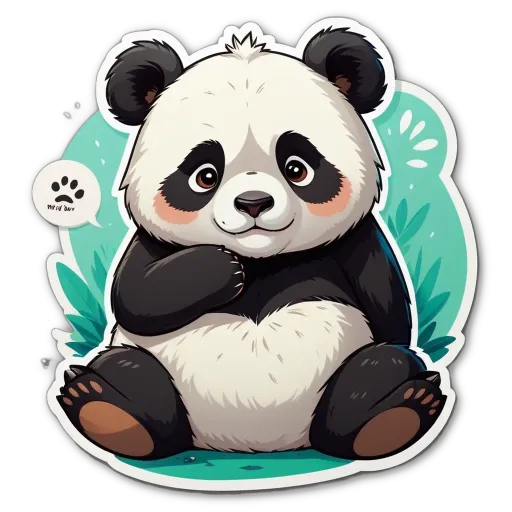 A cartoon panda bear sitting with its paw on its mouth.