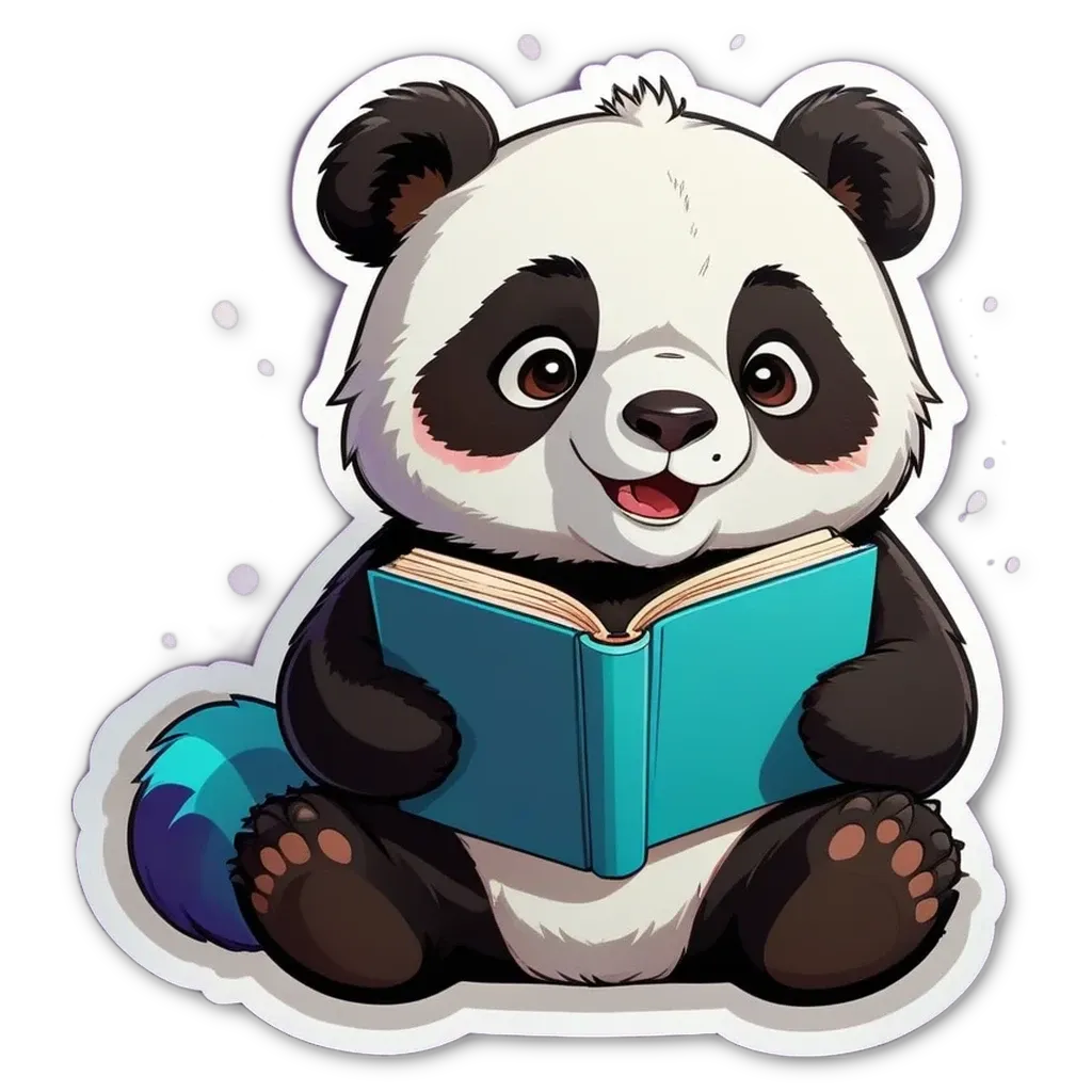 A panda bear reading a book.