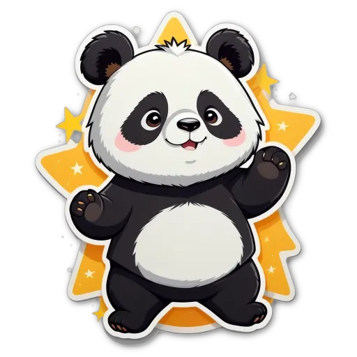 A cartoon panda bear on a black and yellow background.