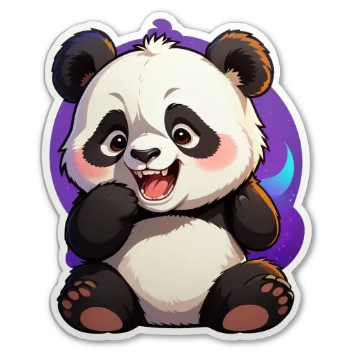 A panda bear that is smiling and sitting down.