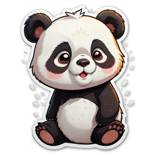 A cartoon panda bear sitting on the ground with his mouth open.
