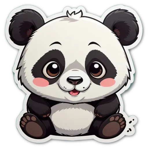 A cartoon panda bear sitting on the ground with his mouth open.