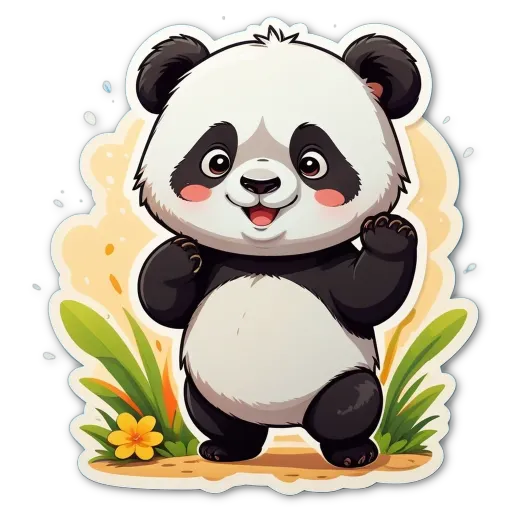 A cartoon panda bear on a black and white background.