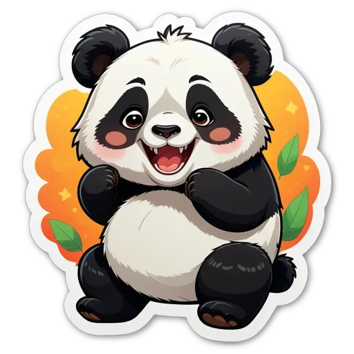 A cartoon panda bear with black and white fur.