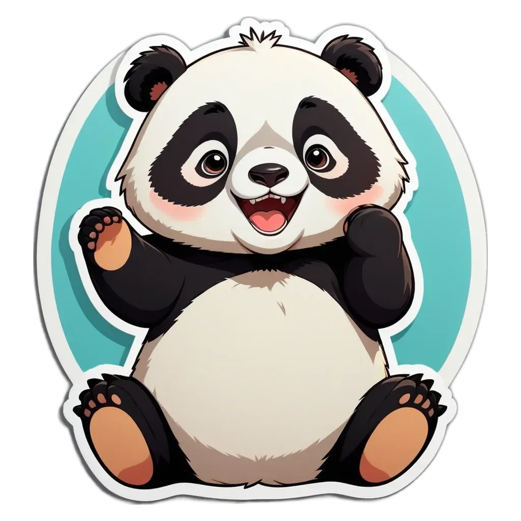 A cartoon panda bear with his hand on his belly.