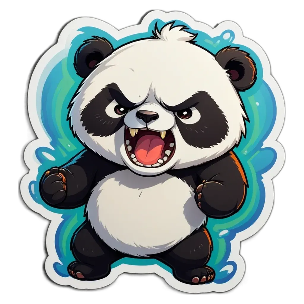 A cartoon panda with open teeth and an angry facial expression.