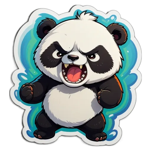 A cartoon panda with open teeth and an angry facial expression.