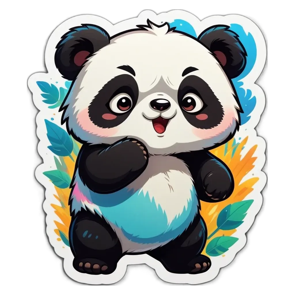 A cartoon panda bear with black and white fur and a blue belly.