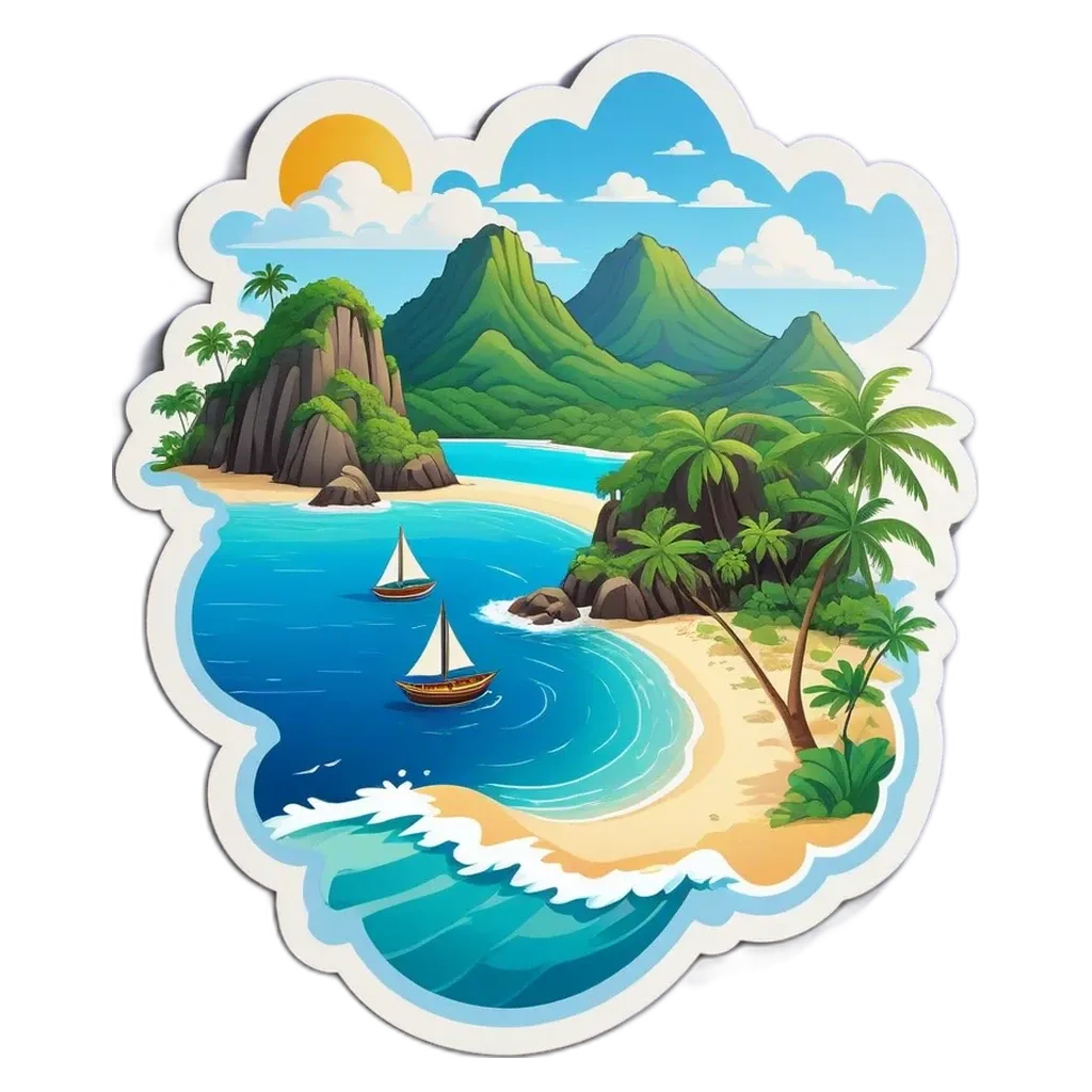 A two way boat ride on a beach with a mountain in the background.