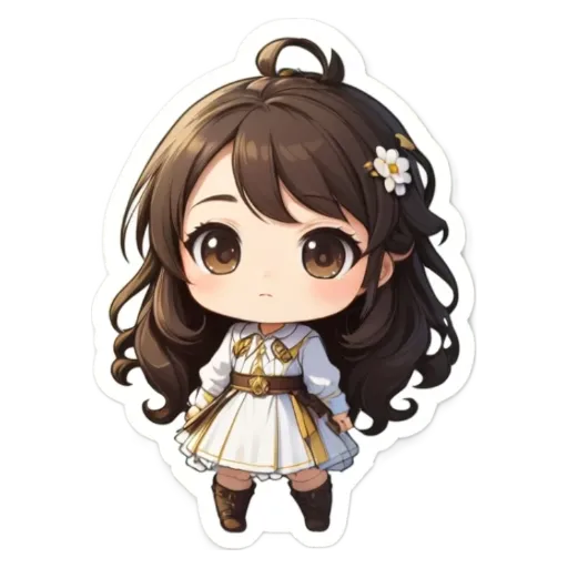 A girl with long hair and a white dress.