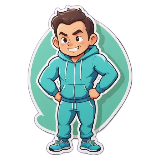 A cartoon image of a man wearing a blue sweatshirt and sweatpants.
