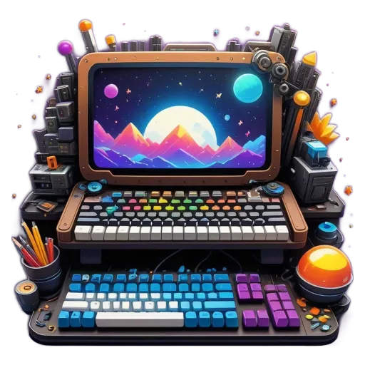 A colorful keyboard with the words "type your commands here" written on it.