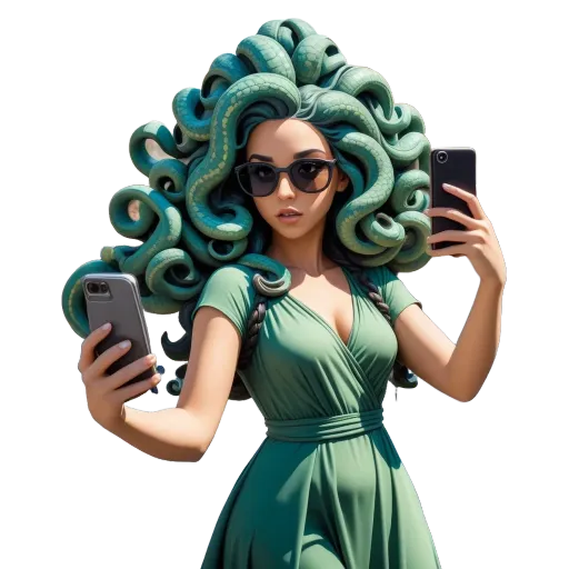 A woman with green hair is holding a cell phone in front of her face.