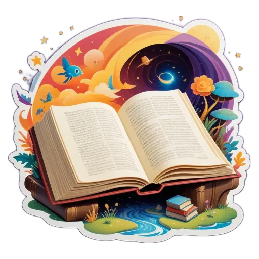 A book with a colorful illustration on a black background.