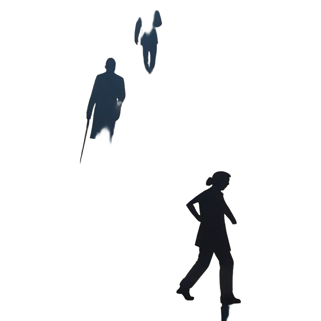 A silhouette of three people is on a black background.
