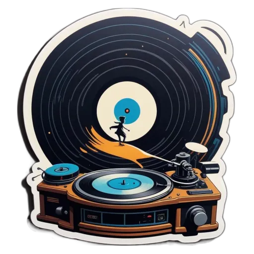 A child on a turntable in a cartoon style.