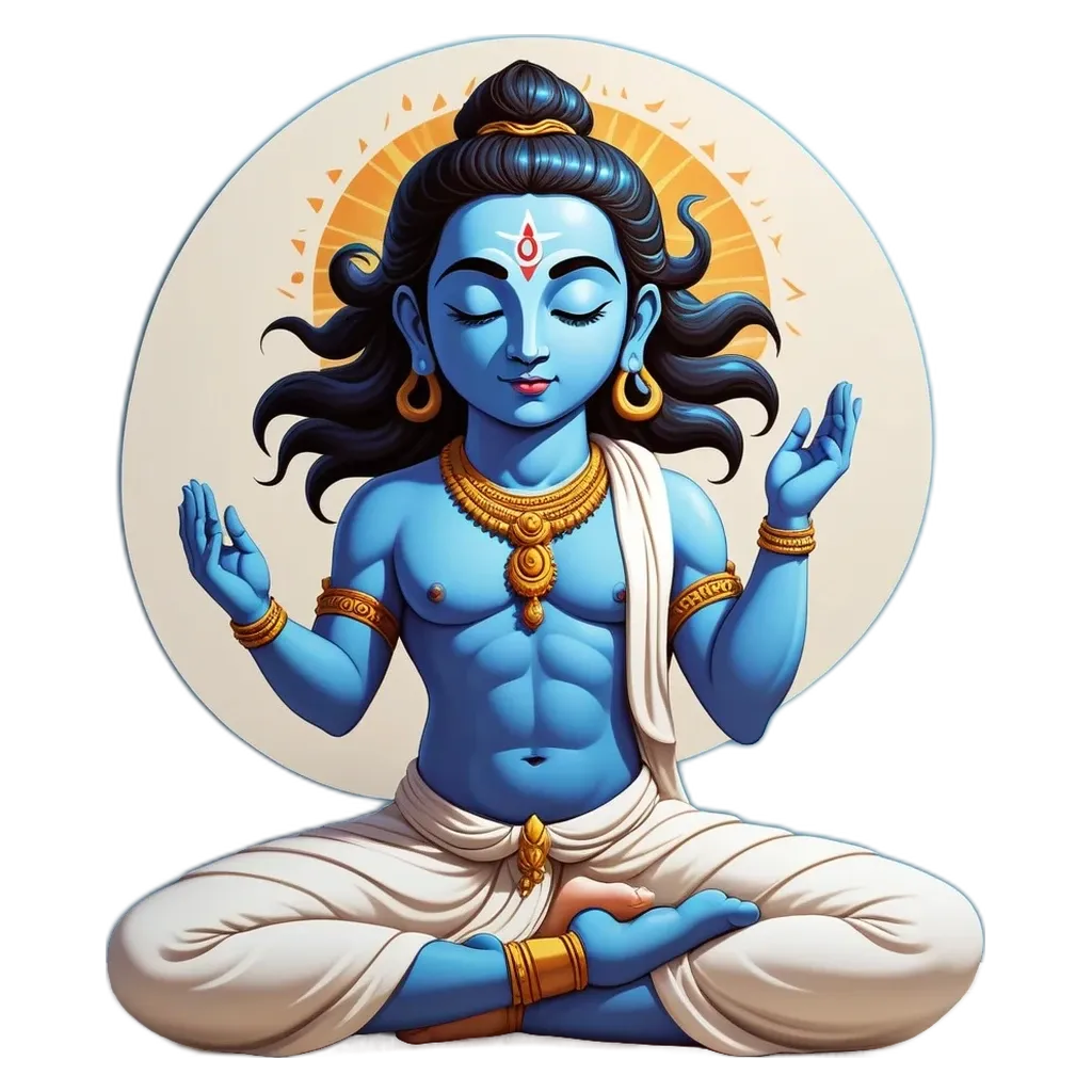 A cartoon depiction of a siva in a lotus position.