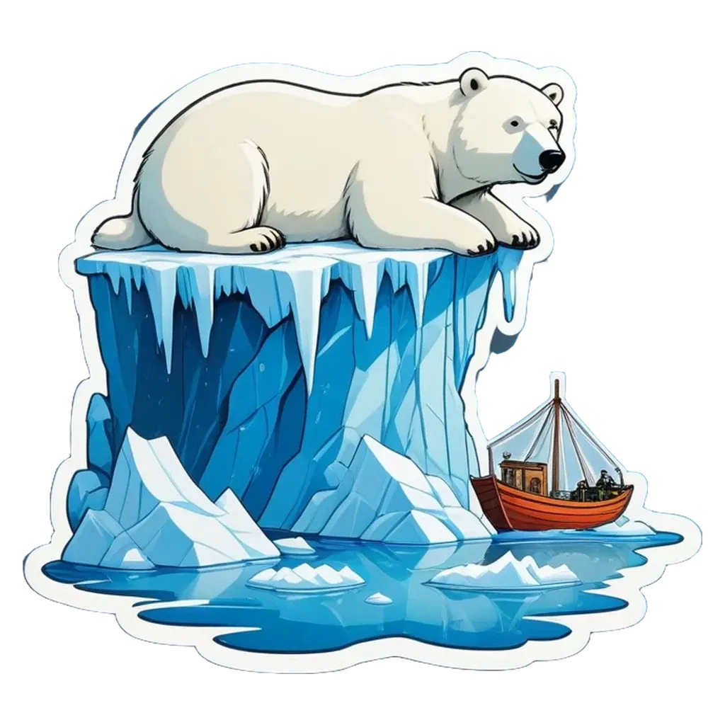 A polar bear laying on a boat in ice.