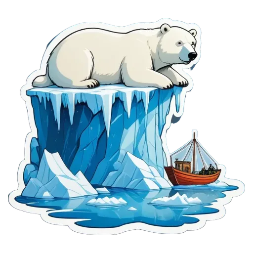 A polar bear laying on a boat in ice.