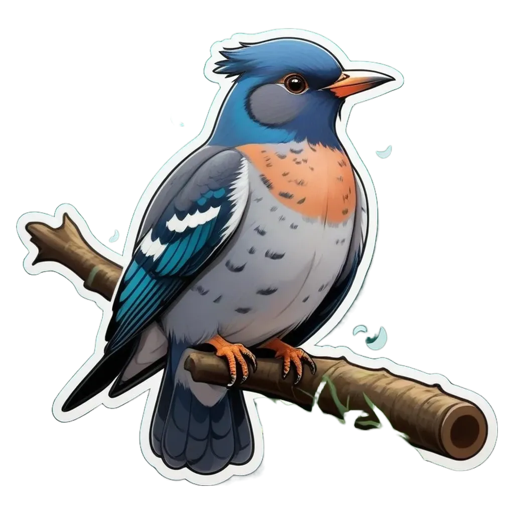 A cartoon bird is perched on a branch.