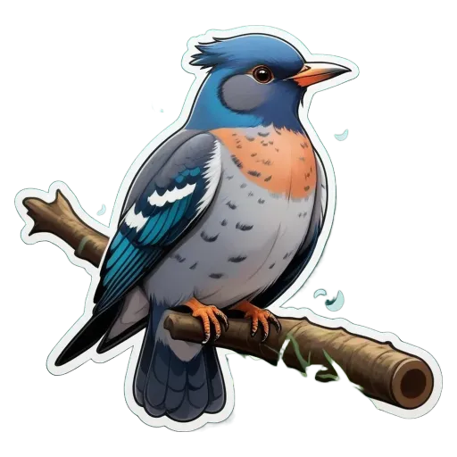 A cartoon bird is perched on a branch.
