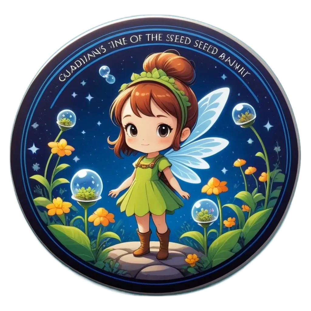 A green fairy with a green dress standing in a garden with flowers and a black background.