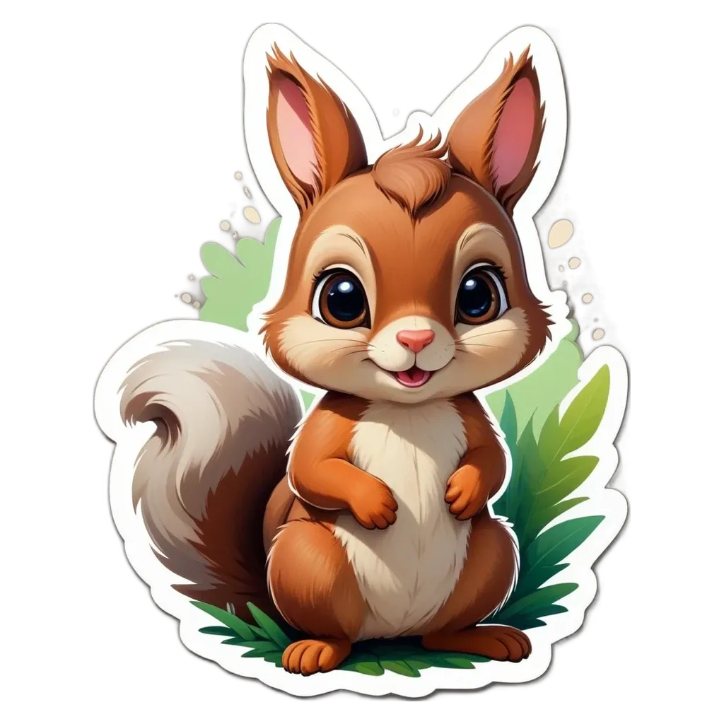 A cartoon picture of a squirrel that is brown and white.