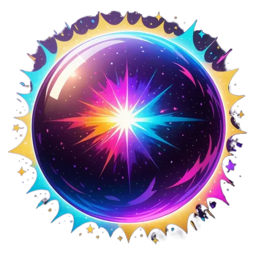 A graphic of a sunburst surrounded by a circle with colors in it.