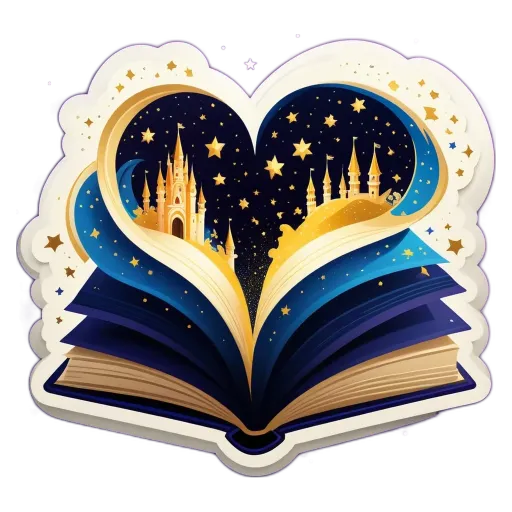 A book with stars and castles is opened to its title page.