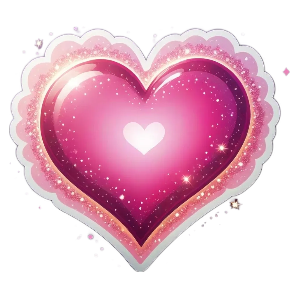 A pink heart shape with sparkles in it is on a black background.