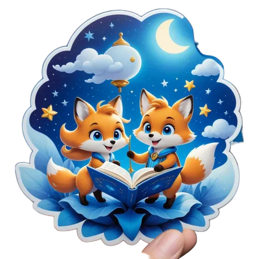 A hand holds a fox and a book, with the fox reading the book.
