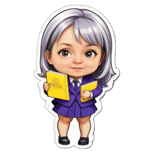 A girl holding a book in a cartoon style.