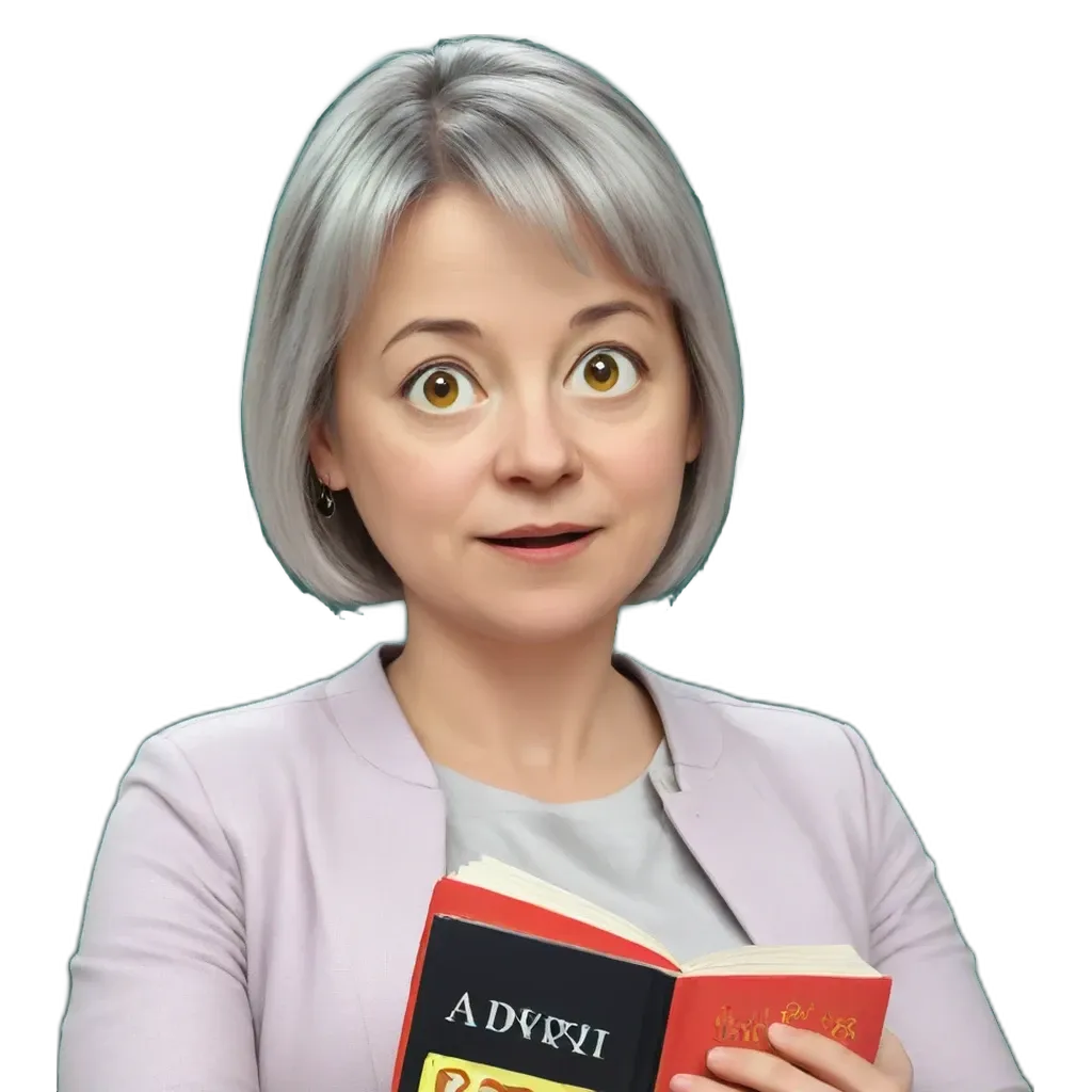 A woman with a red book in her hand.