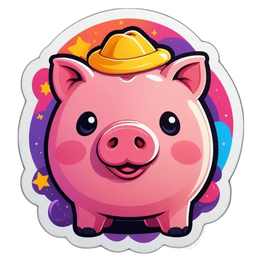 A cute cartoon pig with a yellow hat.