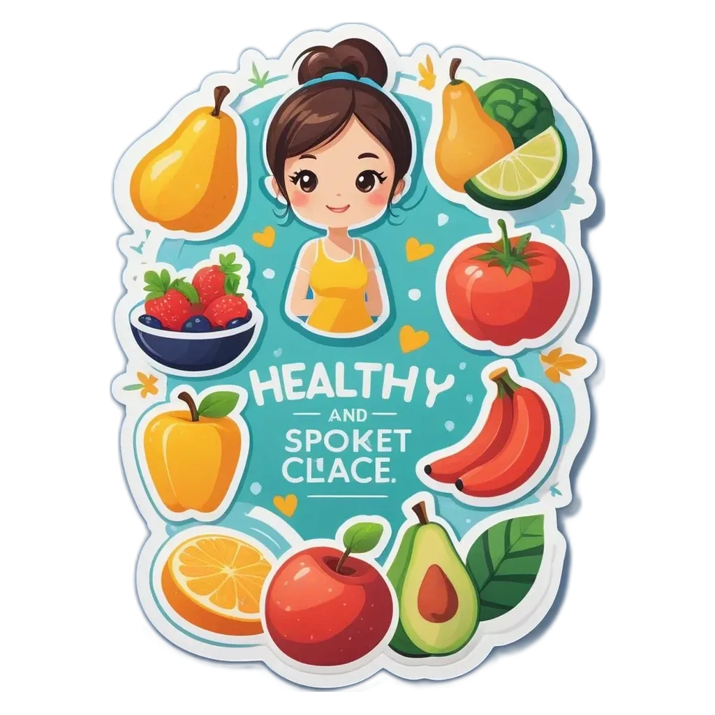 A girl and fruits and vegetables with health and spoket clace.