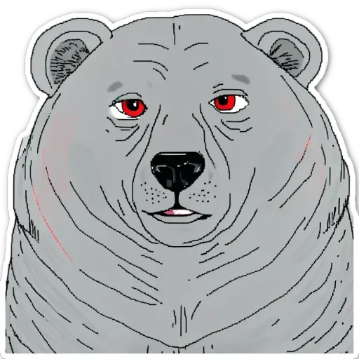 A sticker of a bear with red eyes.