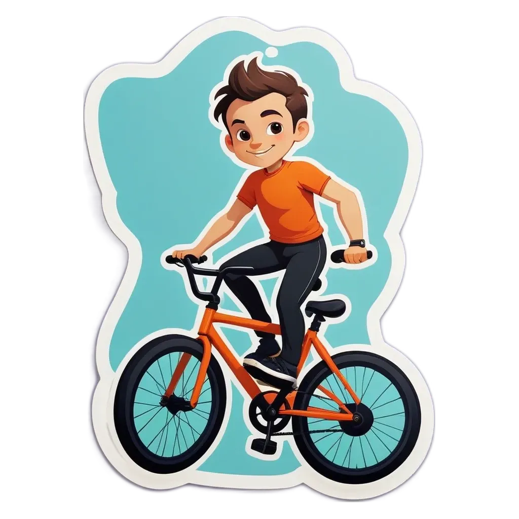 A boy on a bike in a cartoon shape.