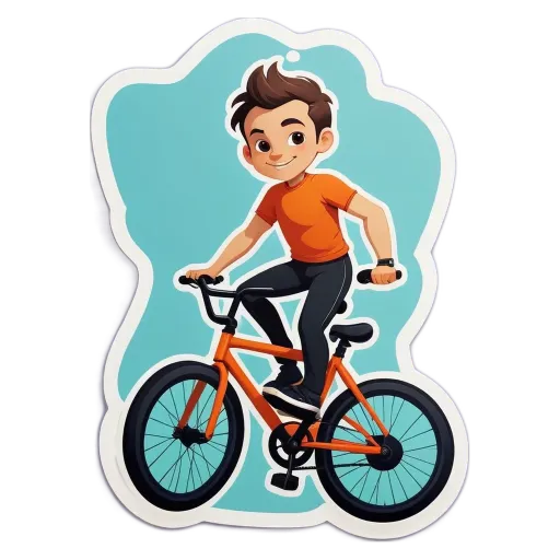 A boy on a bike in a cartoon shape.