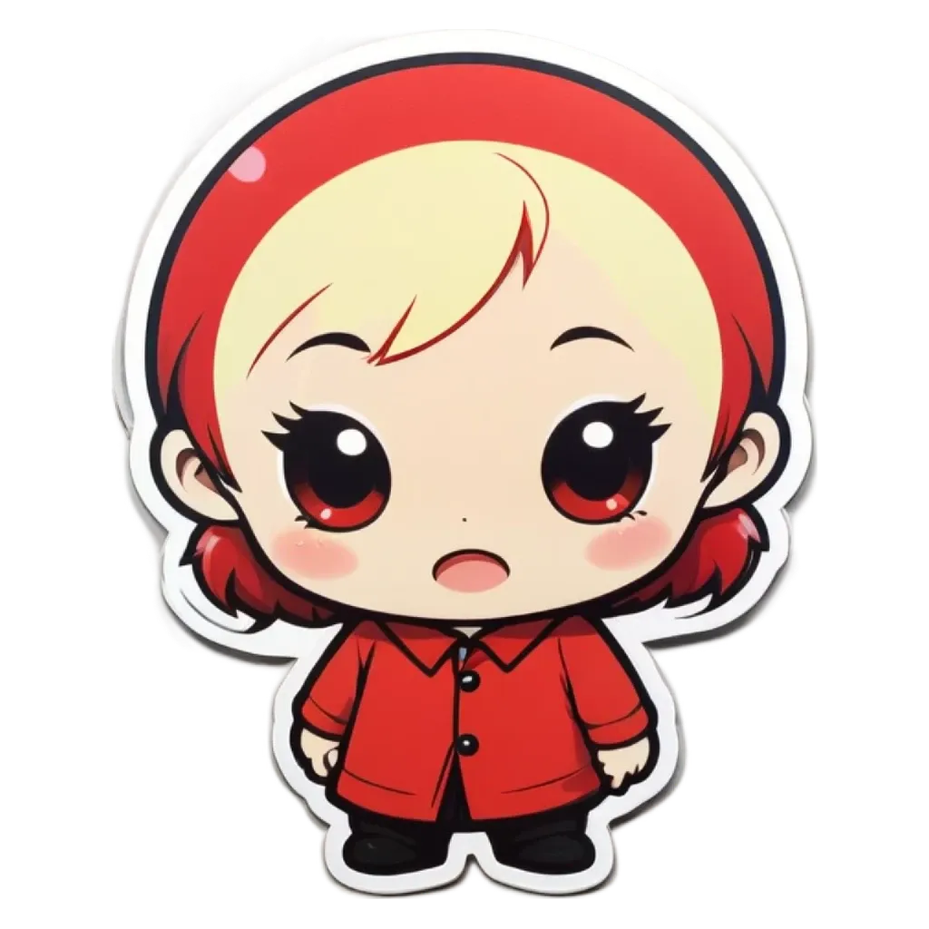 A girl with red hair and a red jacket.