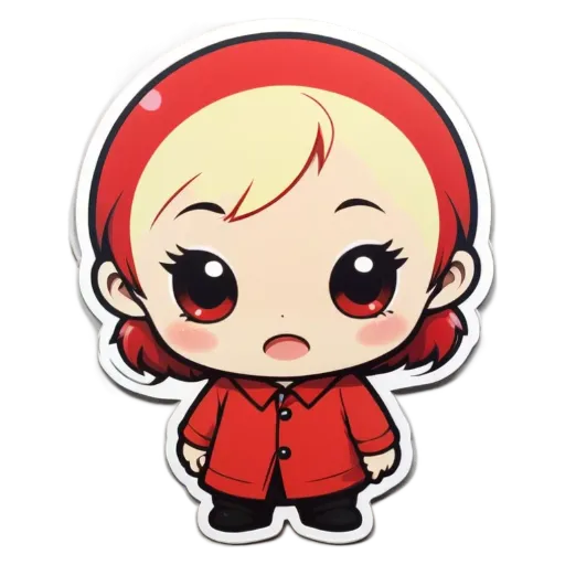 A girl with red hair and a red jacket.